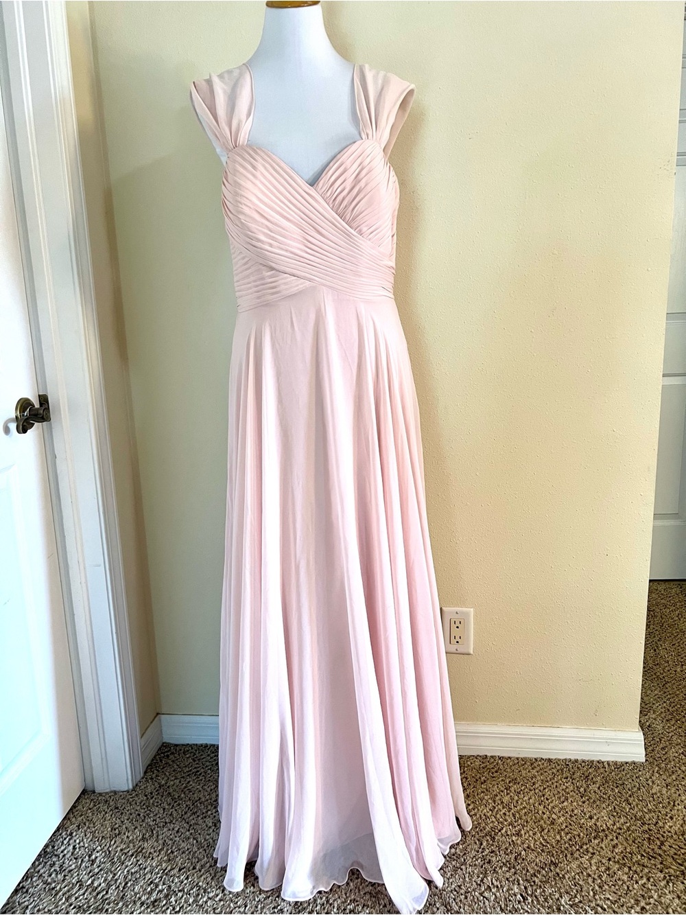 Dessy Collection Blush Pink Ruched Crossover Maxi Dress